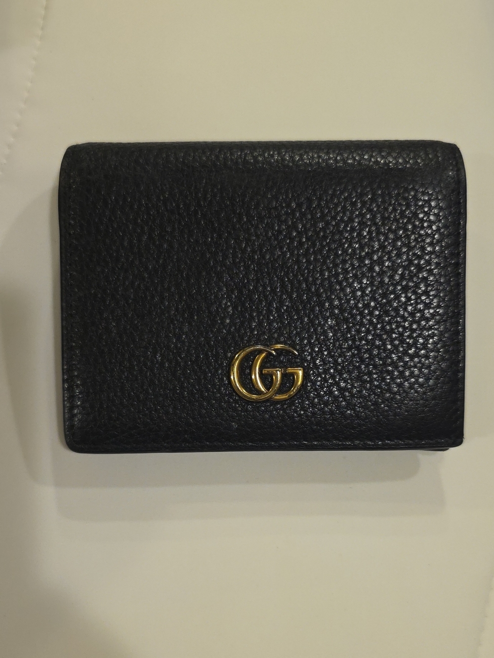 Gucci Black Pebbled Leather Card Holder with Gold Double G